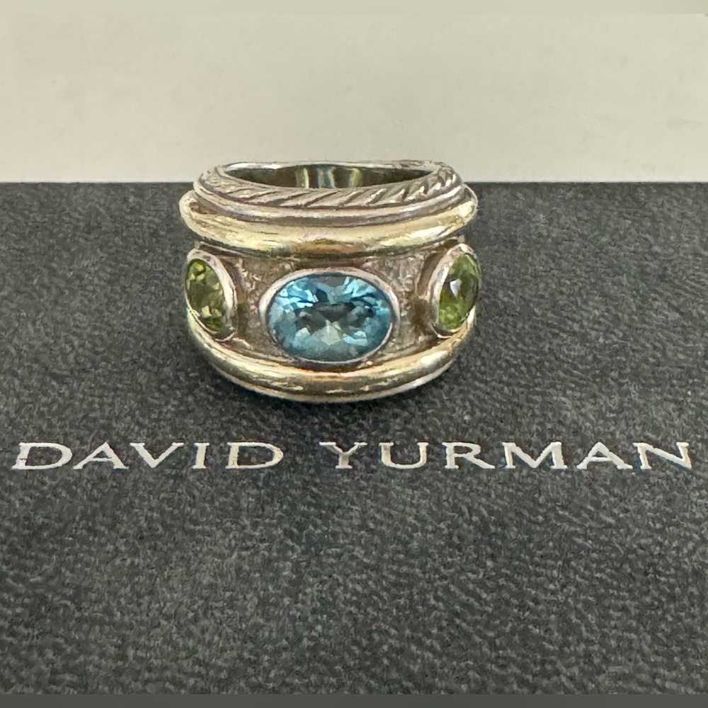 DAVID YURMAN Renaissance Ring 14K BYG & 925 Sterling Silver Topaz & Peridot SZ 6